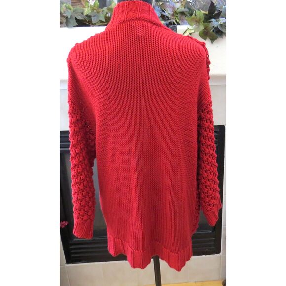 Chico's Women's Open Knit Cardigan 3/4 sleeves  Size 2 ( L/12) Deep Red EUC - Picture 5 of 11